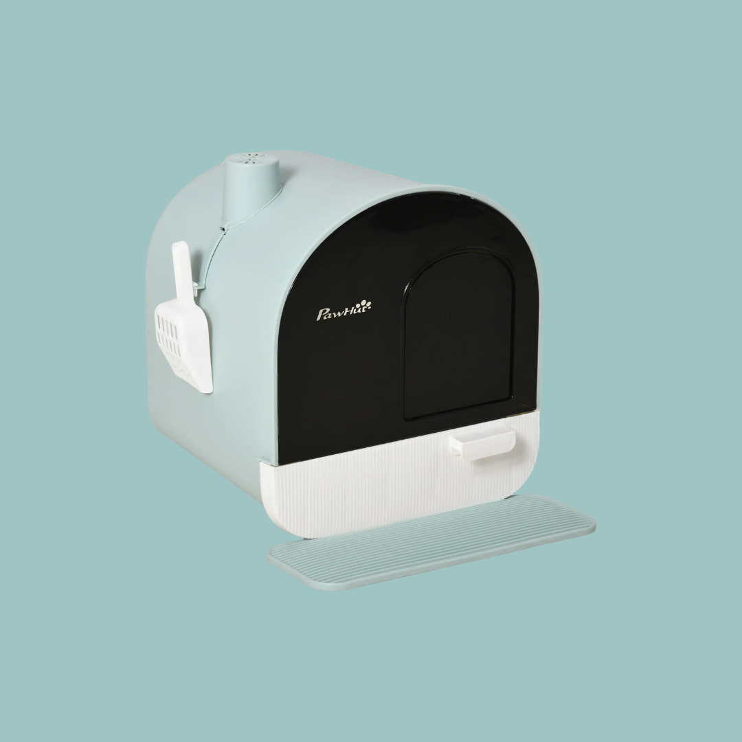 Paw Hut - Cat Litter Box With Lid, Indoor Cat With Tray, Spoon, Strainer