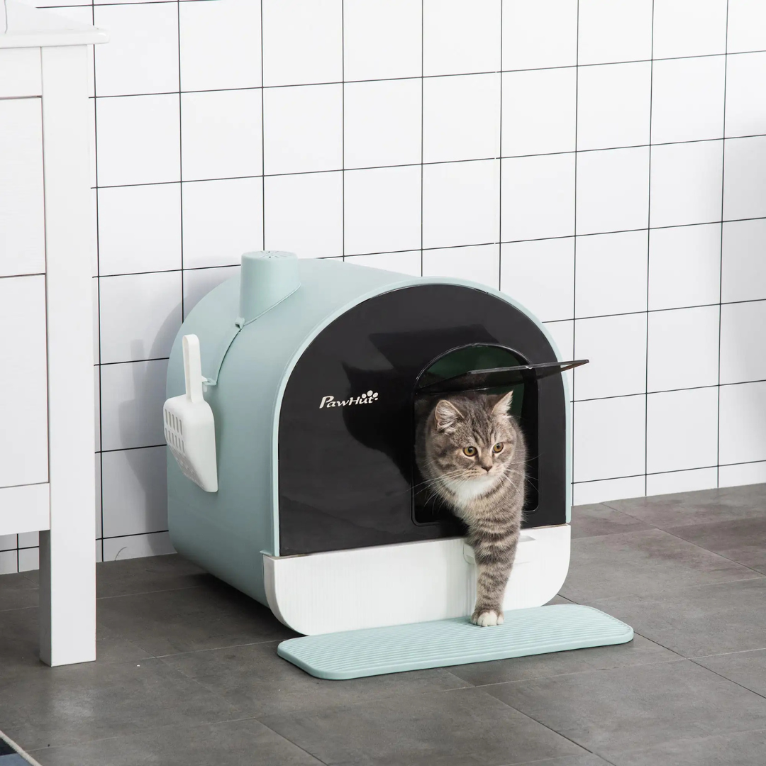 Paw Hut - Cat Litter Box With Lid, Indoor Cat With Tray, Spoon, Strainer