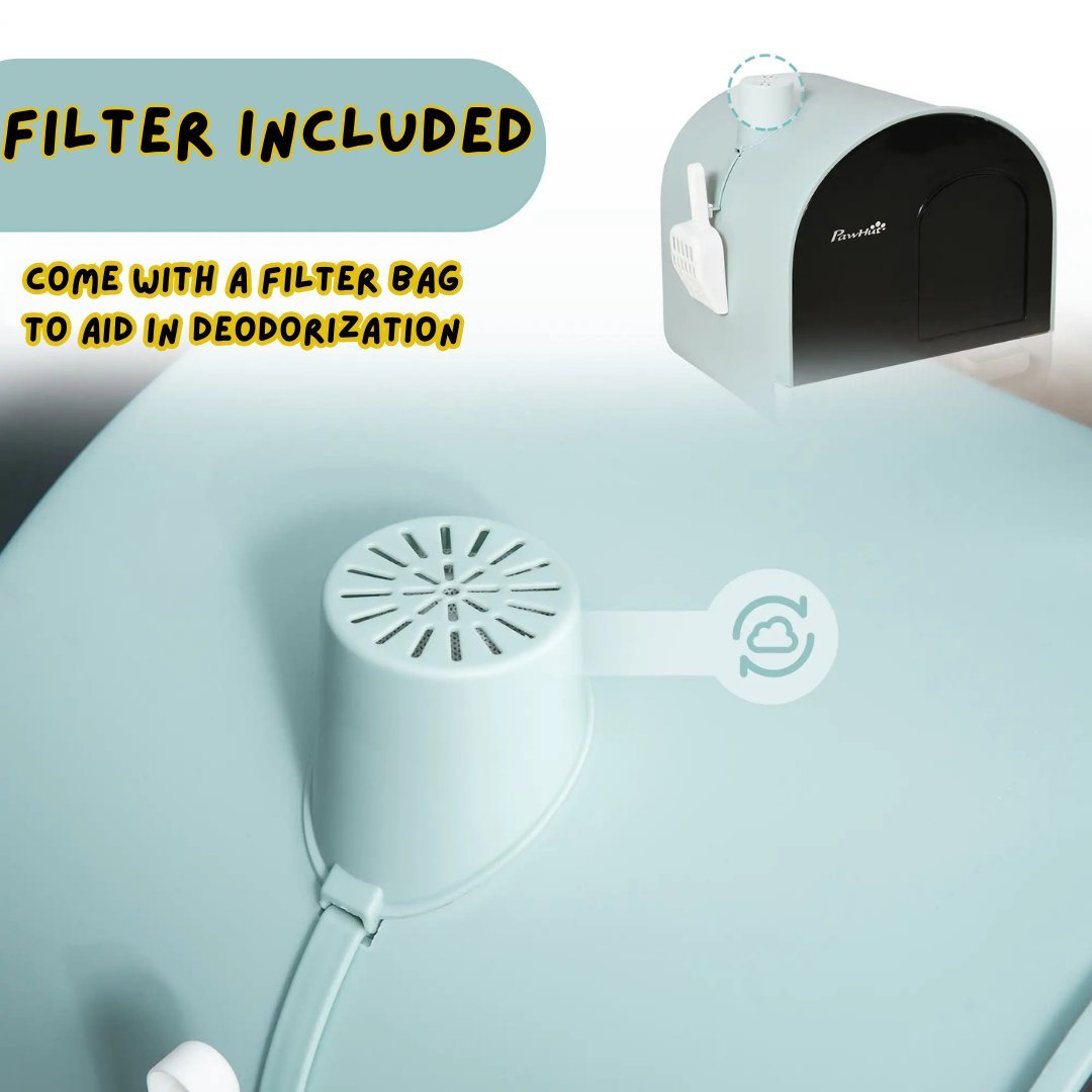 Paw Hut - Cat Litter Box With Lid, Indoor Cat With Tray, Spoon, Strainer
