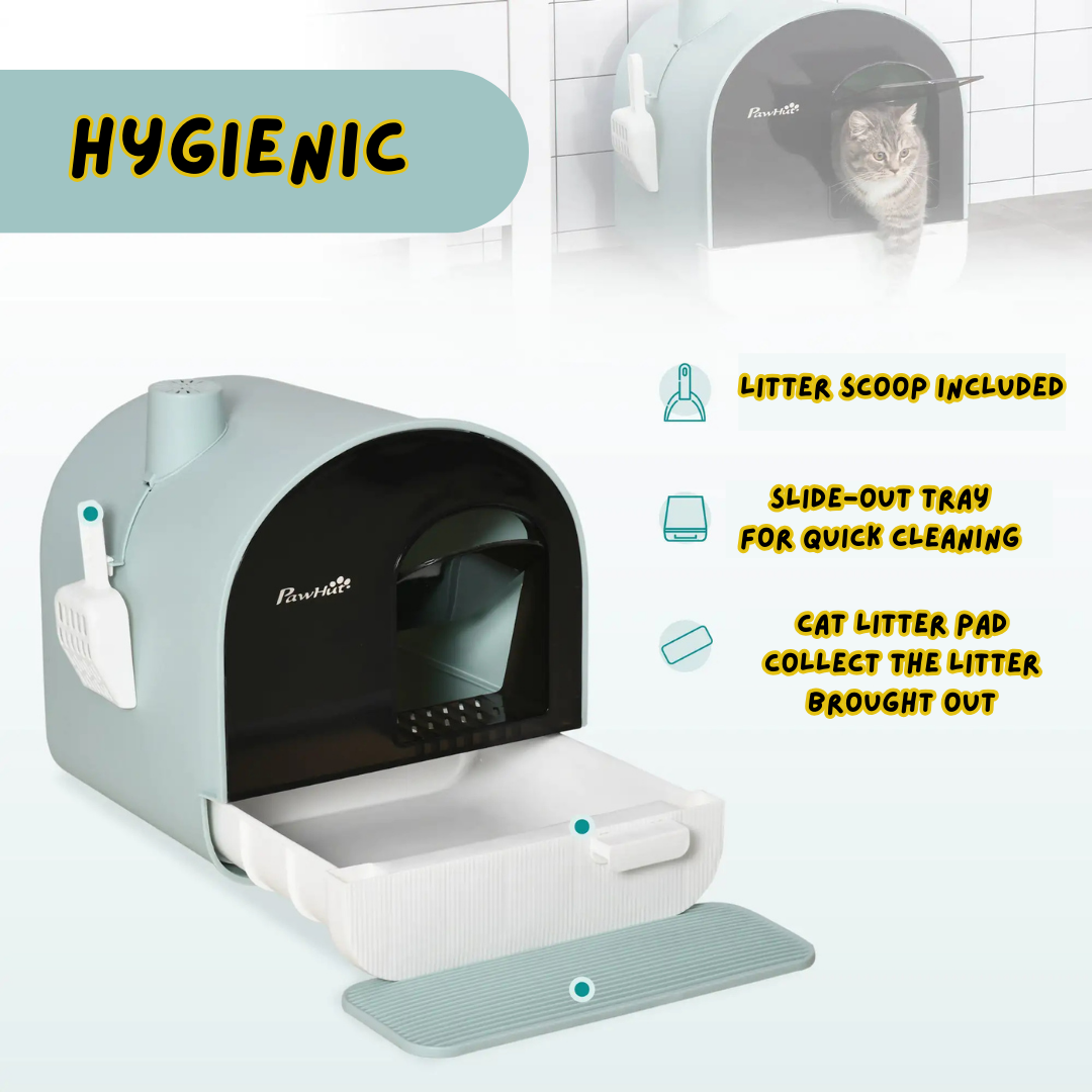 Paw Hut - Cat Litter Box With Lid, Indoor Cat With Tray, Spoon, Strainer