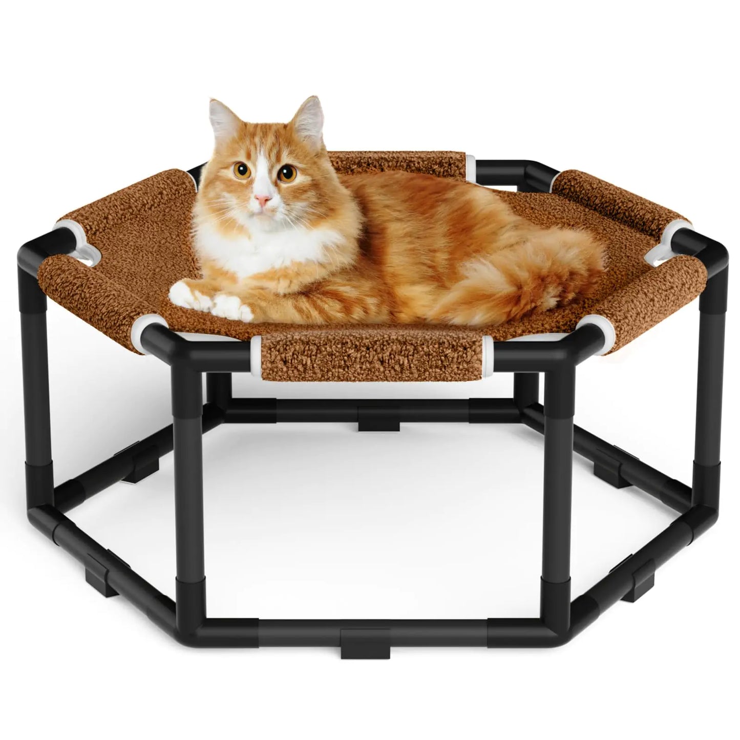 Tresbro Cat Bed Hexagon Warm Elevated Cat Bed with Thick Teddy Velvet & Anti-Slip Pads Raised Cat Hammock Bed for Indoor and Outdoor Use 20.5 x 18 x 9.4 Cat Hammock for Medium to Small Cats