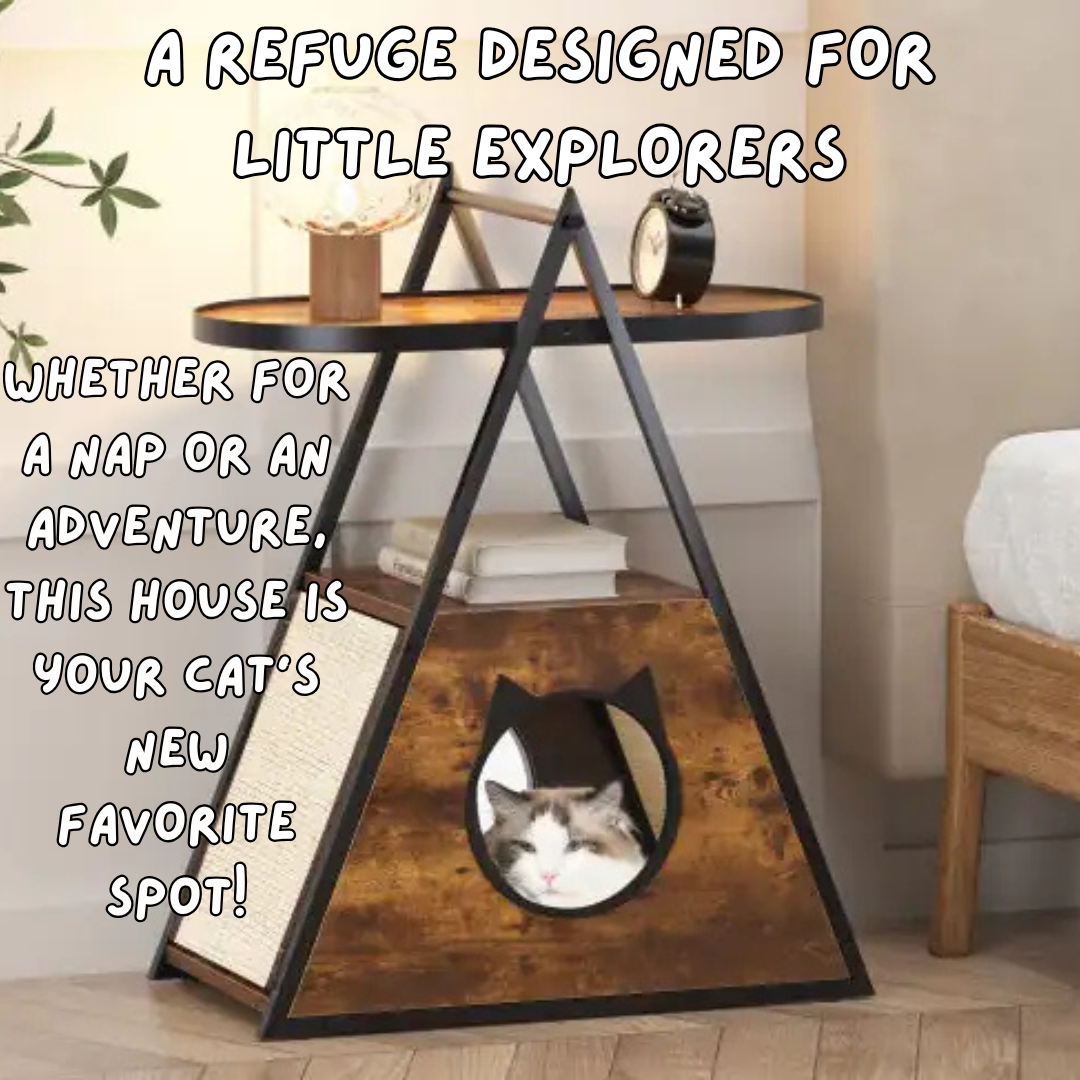 Meow-Lodge - Wood Cat Condo Black Vintage Pet Furniture